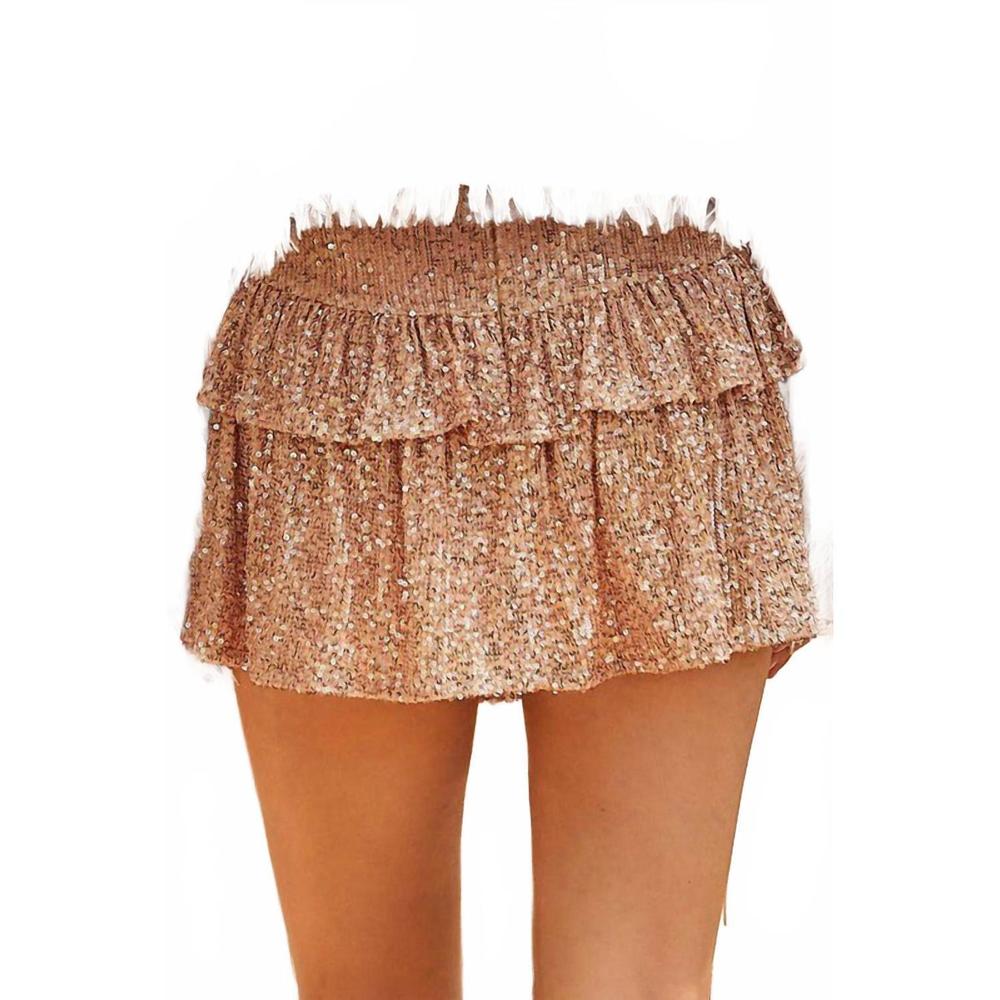 NEW MAINSTRIP coco sequin ruffle mini skort in champagne